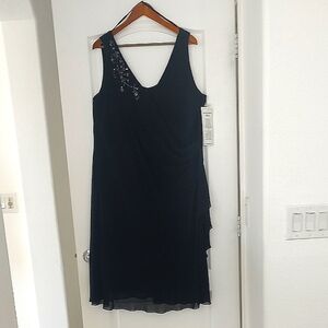 New Jessica London Black Sleeveless Chiffon Formal Midi Below Knee Dress 26W